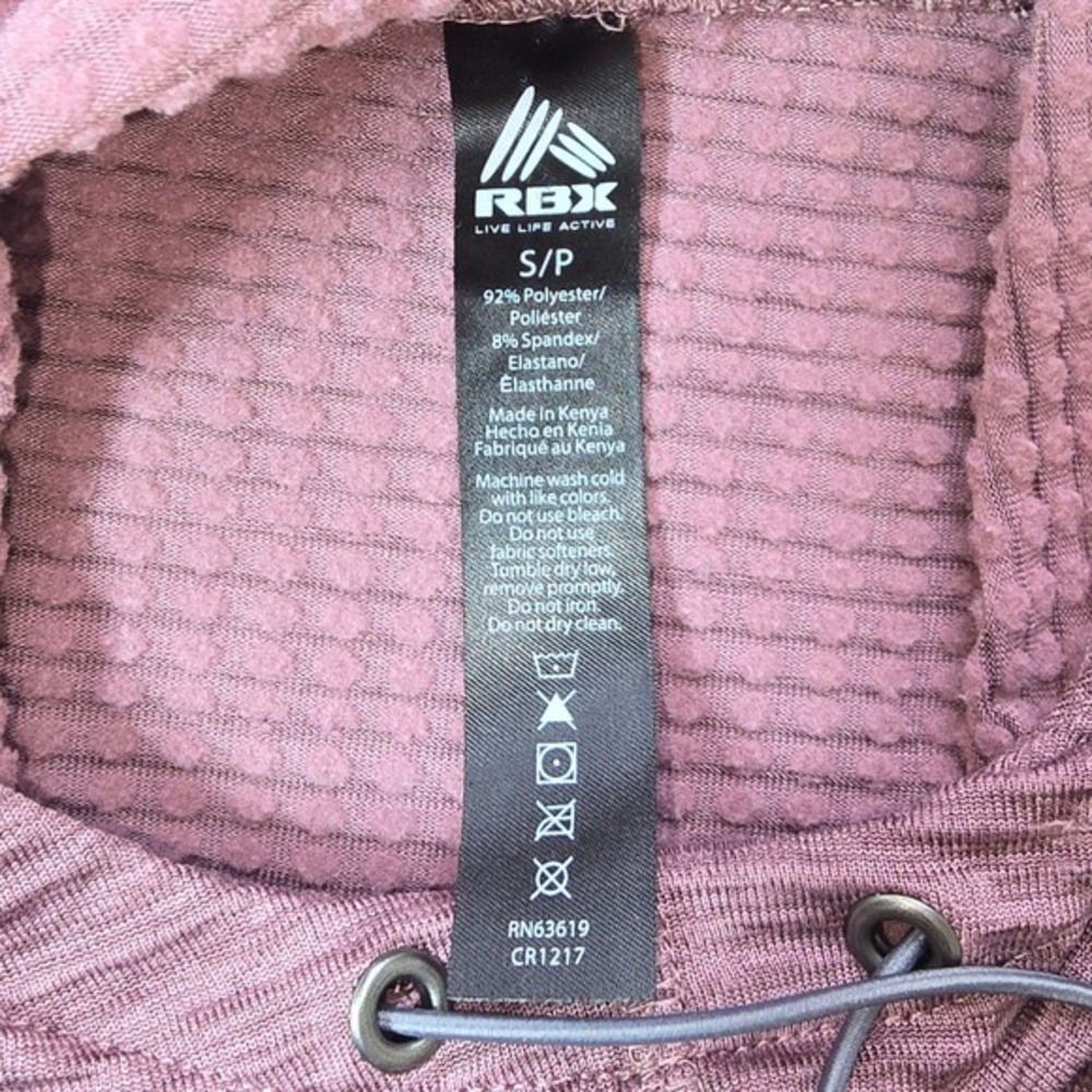 RBX Womens Heathered Dusty Rose Activewear Hoodie Small Waffle Lined - Picture 6 of 6